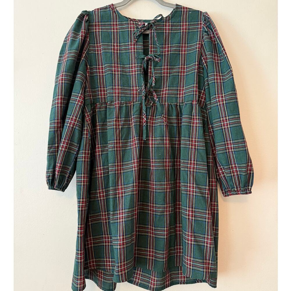 Sweet Generis Green Plaid Tie Back Babydoll Dress Size L